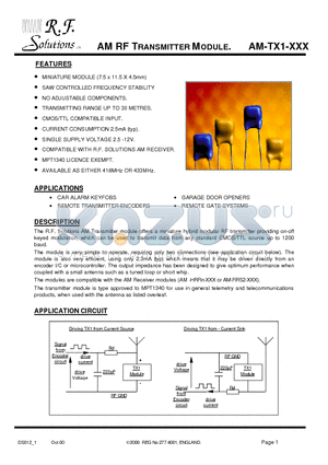 AM-TX1-433 datasheet - AM RF TRANSMITTER MODULE