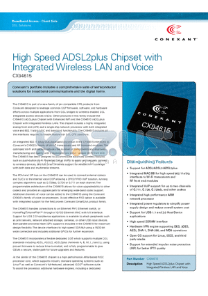 CX94615 datasheet - High Speed ADSL2plus Chipset with Integrated Wireless LAN and Voice