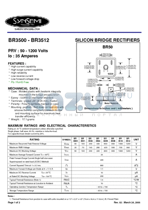 BR3502 datasheet - SILICON BRIDGE RECTIFIERS