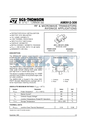 AM0912-300 datasheet - AVIONICS APPLICATIONS RF & MICROWAVE TRANSISTORS