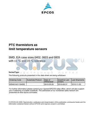 B59601A0075B062 datasheet - PTC thermistors as limit temperature sensors