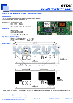 CXA-0317 datasheet - CXA-0317 (18W QUAD OUTPUTS WITH DIMMING FUNCTION)