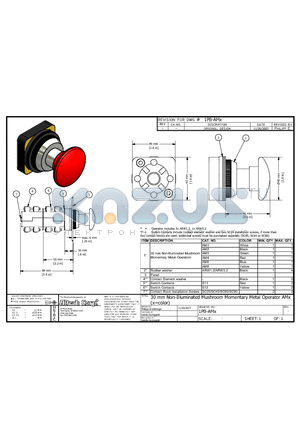 AM1 datasheet - 30 mm Non-Illuminated Mushroom Momentary Metal Operator AMx