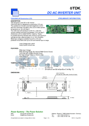 CXA-0345 datasheet - DC-AC INVERTER UNIT 8W Automotive LCD