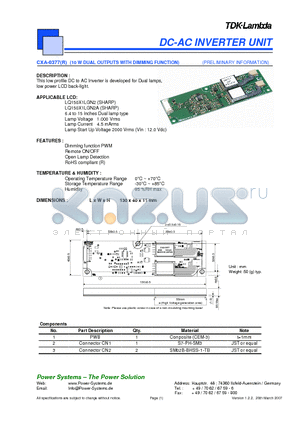 CXA-0377 datasheet - DC-AC INVERTER UNIT 10 W DUAL OUTPUTS WITH DIMMING FUNCTION