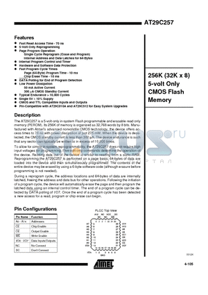 AT29C257-15 datasheet - 256K 32K x 8 5-volt Only CMOS Flash Memory