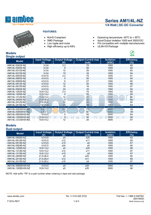 AM1/4L-0505D-NZ datasheet - 1/4 Watt | DC-DC Converter