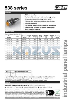 538-521-75 datasheet - 12.7mm mounting Product will operate over a wide input voltage range