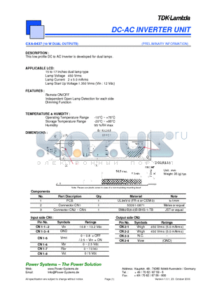 CXA-0437 datasheet - DC-AC INVERTER UNIT 10 W DUAL OUTPUTS