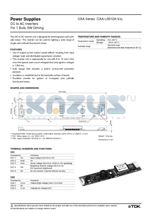 CXA-L0612A-VJL datasheet - Power Supplies DC to AC Inverters For 1 Bulb, 5W Diming