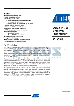 AT29C512 datasheet - 512K (64K x 8) 5-volt Only Flash Memory