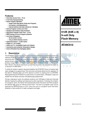 AT29C512 datasheet - 512K 64K x 8 5-volt Only CMOS Flash Memory