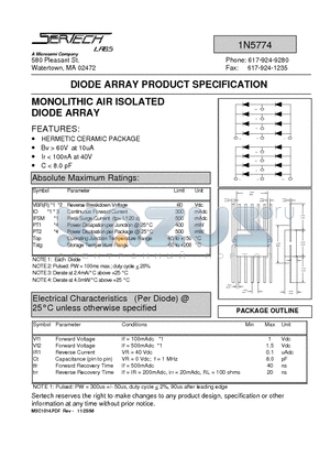 1N5774 datasheet - MONOLITHIC AIR ISOLATED DIODE ARRAY