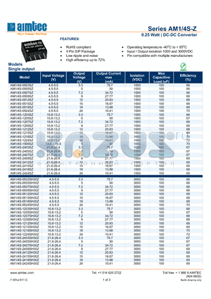 AM1/4S-0512SZ datasheet - 0.25 Watt | DC-DC Converter