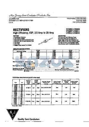 1N58014 datasheet - HIGH EFFICIENCY, ESP,K 2.5 AMP TO 20 AMP