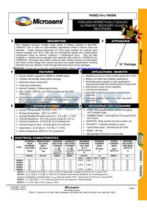 1N5802 datasheet - MILITARY APPROVED HIGH EFFICIENCY 2.5 AMP AND 6.0 AMP