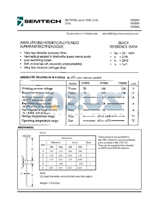 1N5802 datasheet - RECTIFIER, up to 150V, 2.5A, 25ns