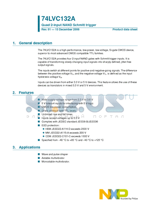 74LVC132A datasheet - Quad 2-input NAND Schmitt trigger