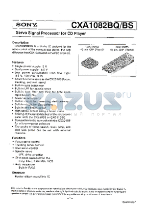 CXA1082BS datasheet - Servo Signal Processor for CD Player