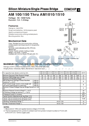 AM101 datasheet - Silicon Miniature Single-Phase Bridge