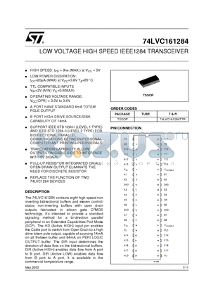 74LVC161284TTR datasheet - LOW VOLTAGE HIGH SPEED IEEE1284 TRANSCEIVER