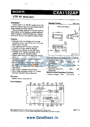 CXA1122AP-3 datasheet - VTR RF Modulator