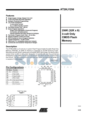 AT29LV256-15TI datasheet - 256K 32K x 8 3-volt Only CMOS Flash Memory