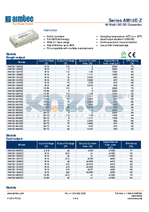 AM10E-1207SZ datasheet - 10 Watt | DC-DC Converter