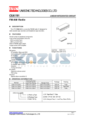 CXA1191L-S28-T datasheet - FM/AM Radio