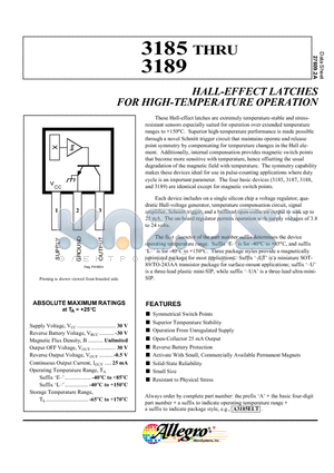 A3185U datasheet - HALL-EFFECT LATCHES FOR HIGH-TEMPERATURE OPERATION