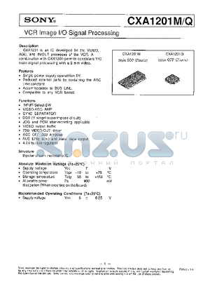 CXA1201M datasheet - VCR IMAGE I/O SIGNAL PROCESSING