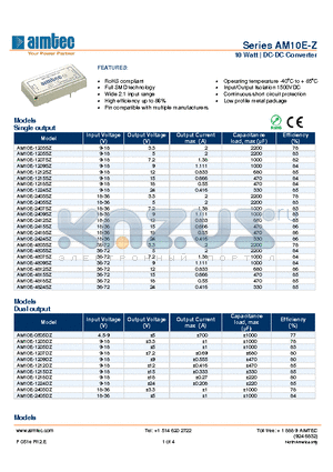 AM10E-1215DZ datasheet - 10 Watt | DC-DC Converter