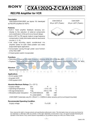 CXA1202Q-Z datasheet - REC/PB Amplifier for VCR