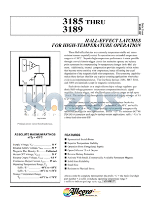 A3187X datasheet - HALL-EFFECT LATCHES FOR HIGH-TEMPERATURE OPERATION
