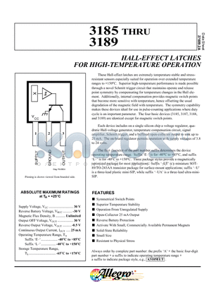 A3188ELT datasheet - HALL-EFFECT LATCHES FOR HIGH-TEMPERATURE OPERATION