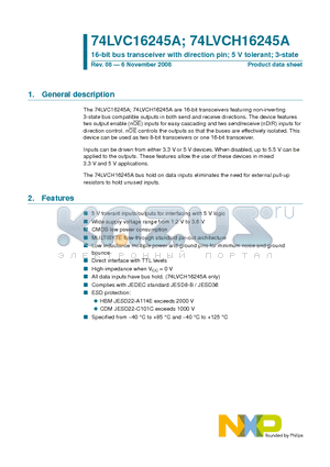 74LVC16245A datasheet - 16-bit bus transceiver with direction pin; 5V tolerant 3-State