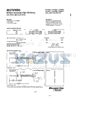 1N5811 datasheet - MILITARY APPROVED, HIGH EFFICIENCY, 2.5 AMP AND 6.0 AMP