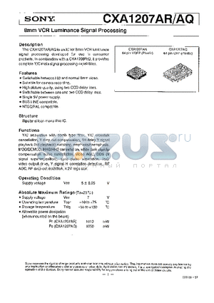 CXA1207AR datasheet - 8 mm VCR LUMINANCE SIGNAL PROCESSING