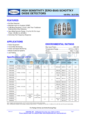 DHMA26AB datasheet - HIGH SENSITIVITY ZERO-BIAS SCHOTTKY DIODE DETECTORS