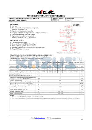 BR402 datasheet - SINGLE-PHASE BRIDGE RECTIFIER