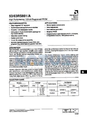 53RS881 datasheet - HIGH PERFORMANCE 1024 X 8 REGISTERED PROM