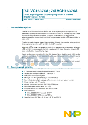 74LVC16374ADGG datasheet - 16-bit edge-triggered D-type flip-flop with 5 V tolerant inputs/outputs; 3-state