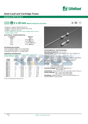 0232008.MXE-ND datasheet - Axial Lead and Cartridge Fuses - Designed to METI Standard