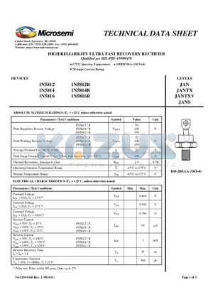 1N5816R datasheet - HIGH RELIABILITY ULTRA FAST RECOVERY RECTIFIER