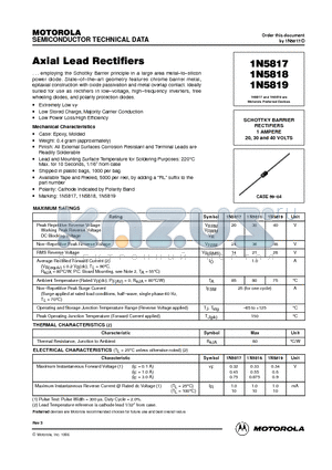 1N5817 datasheet - SCHOTTKY BARRIER RECTIFIERS 1 AMPERE 20, 30 and 40 VOLTS