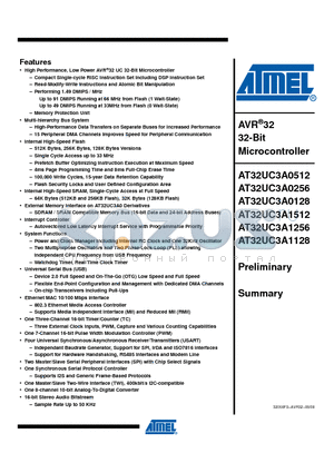 AT32UC3A0128-ALUR datasheet - AVR32 32-Bit Microcontroller