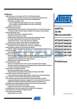 AT32UC3A0256-ALUR datasheet - AVR32 32-Bit Microcontroller
