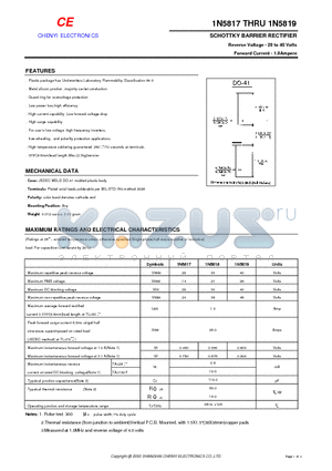 1N5817 datasheet - SCHOTTKY BARRIER RECTIFIER