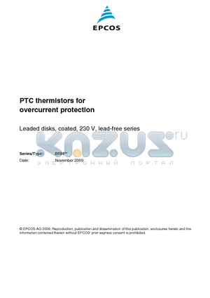 B59880C0120A570 datasheet - PTC thermistors for overcurrent protection