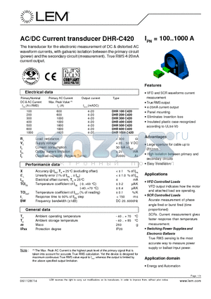 DHR500C420 datasheet - AC/DC Current transducer